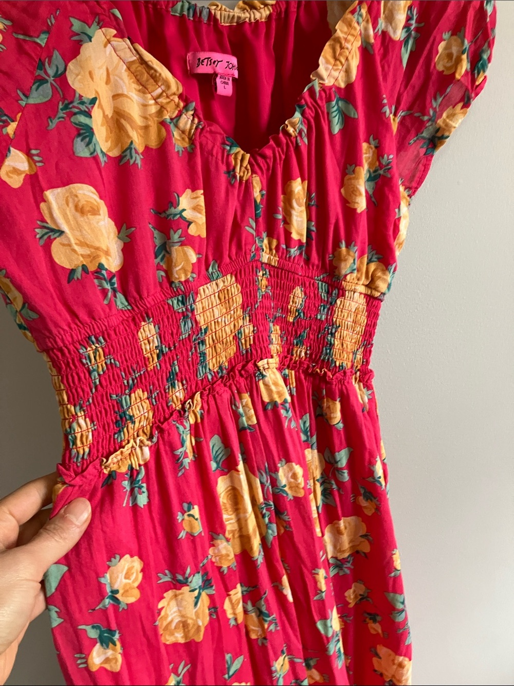 Betsey Johnson Pink Ruffled Tiered maxi Sundress size Large - Picture 4 of 8
